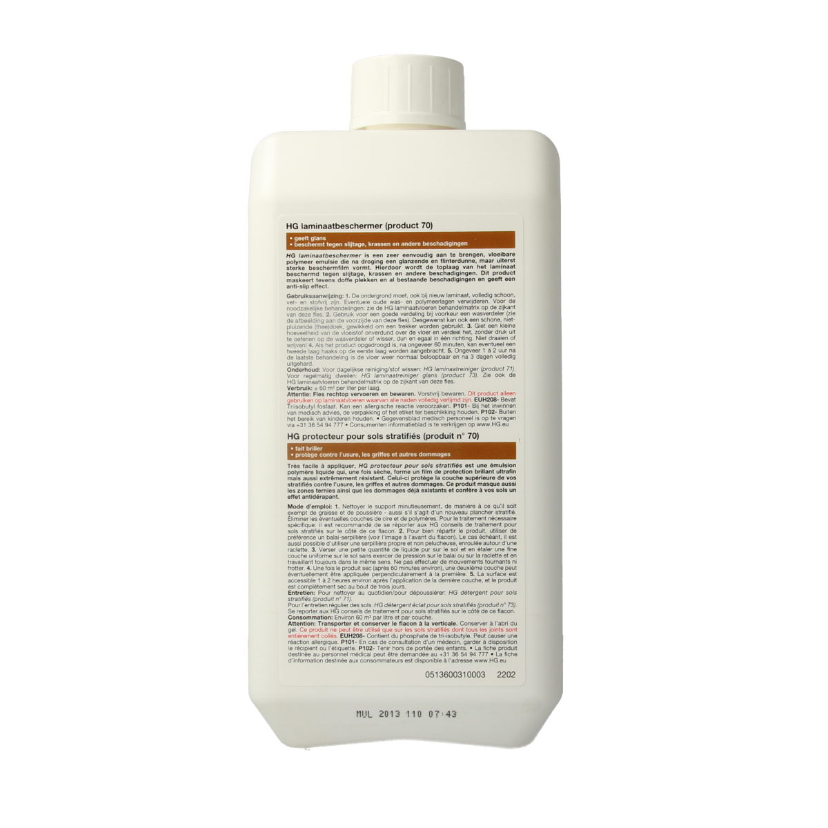 HG Laminaat beschermer in 1 liter bottle, a cleaning product for protecting laminate flooring from scratches and stains.