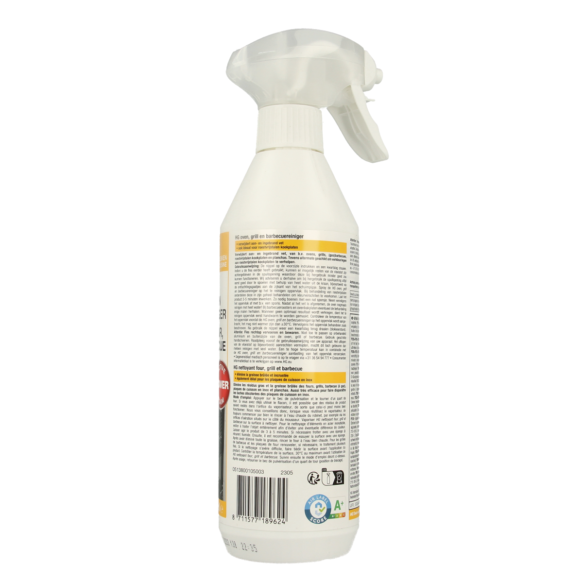 HG oven, grill, and BBQ cleaner 500ml bottle, a household cleaning product for oven and grill surfaces.