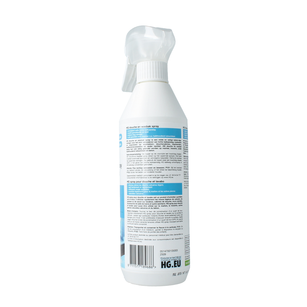 HG Douche en wasbak reiniger in een spuitfles, geschikt voor het reinigen van douchecabines en wastafels, 500 ml.