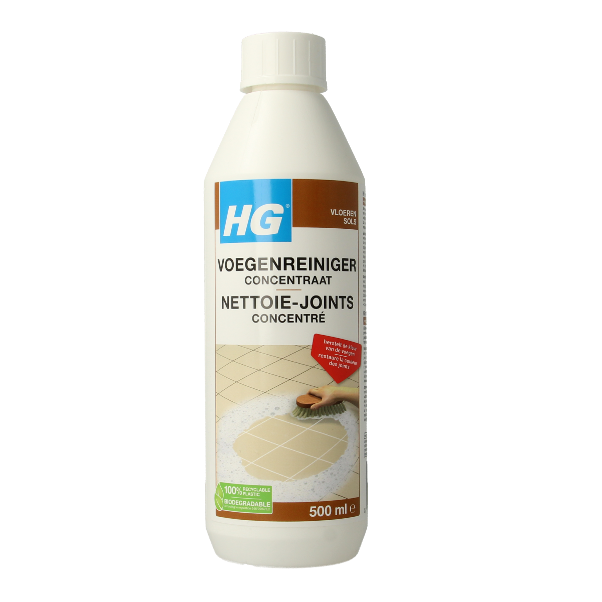 HG Voegenreiniger concentraat in 500ml bottle, a cleaning product for grout and tile joints, from HG brand.