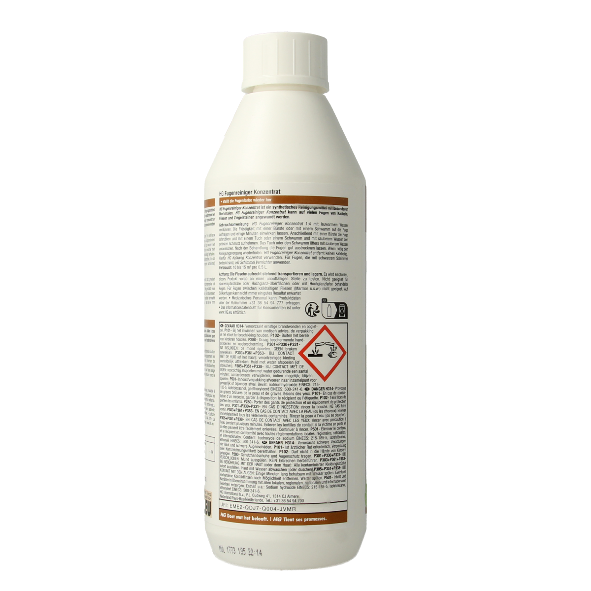 HG Voegenreiniger concentraat in 500ml bottle, a cleaning product for grout and tile joints.