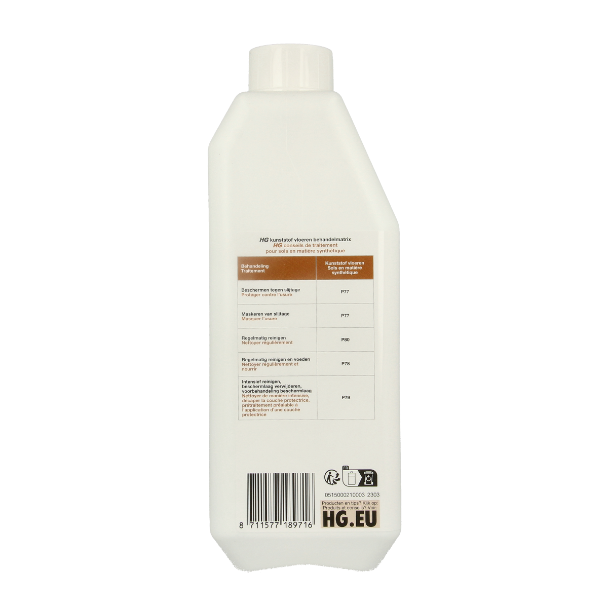 HG kunststofreiniger 1 liter bottle, a cleaning product for plastic surfaces, shown in a clear image.