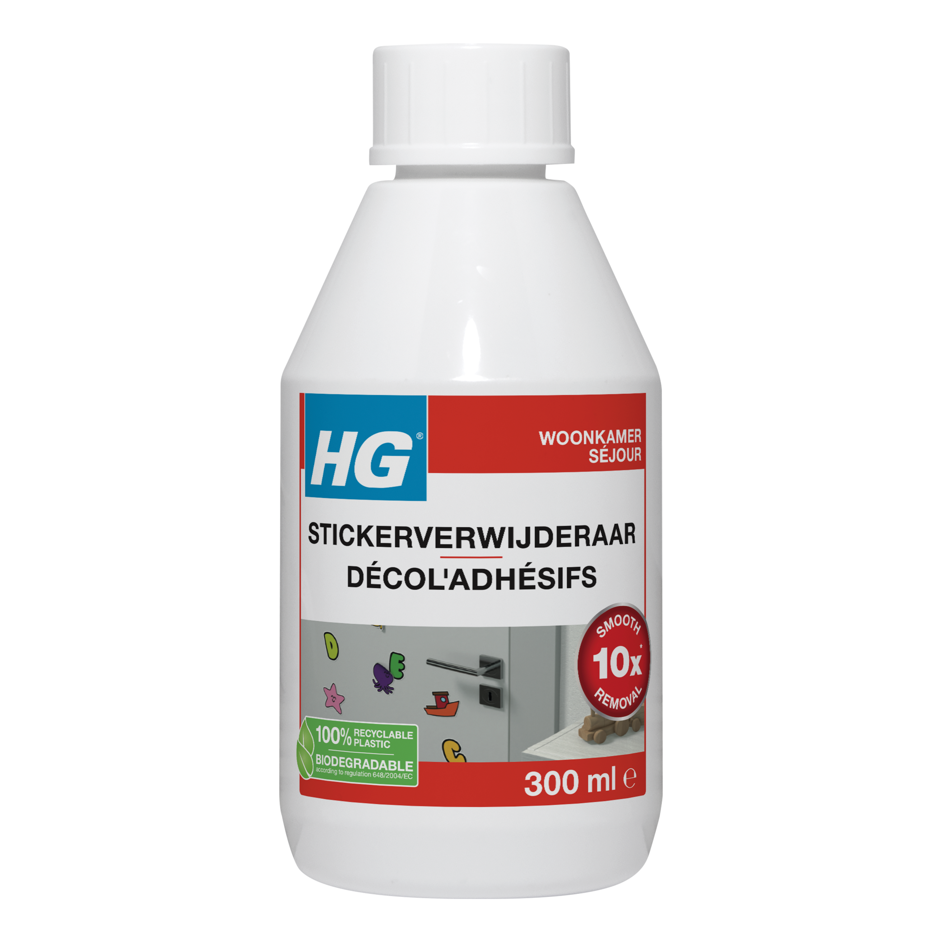 HG Stickerverwijderaar in 300ml bottle, a cleaning product designed for removing stickers and adhesive residues.