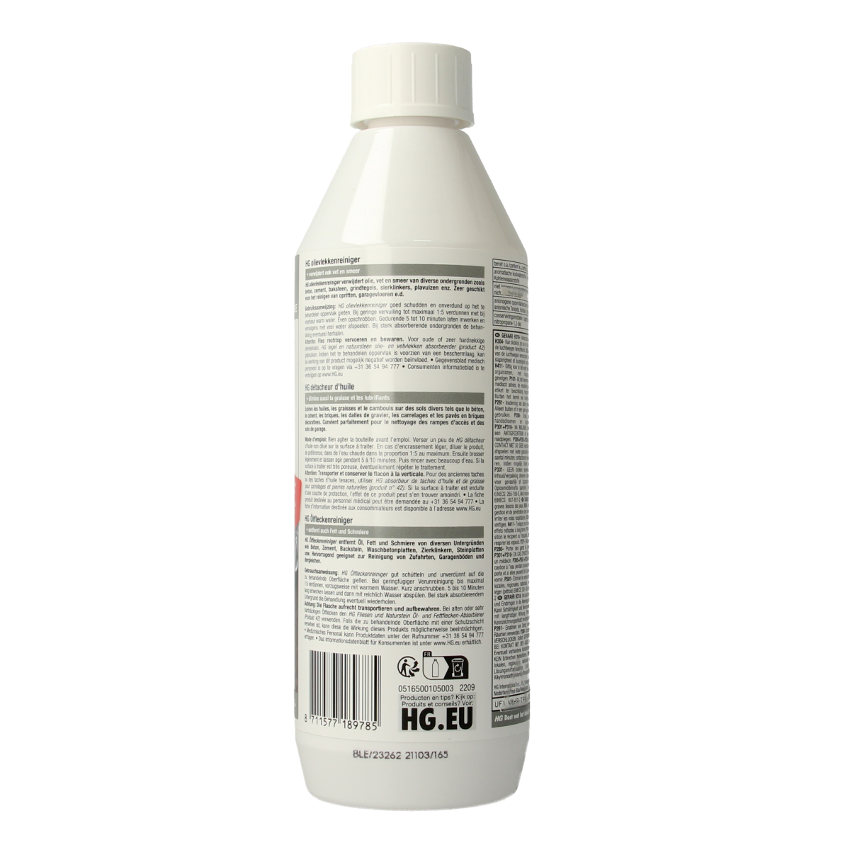 HG olie vlekken reiniger in 500ml bottle, a cleaning product for removing oil stains from various surfaces.