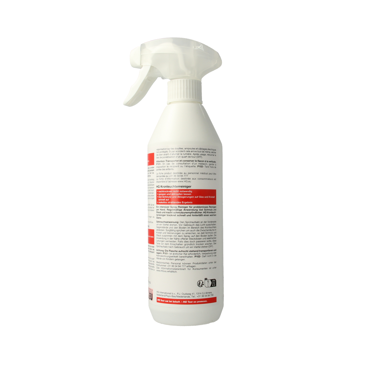 HG Kroonluchter reiniger bottle, a 500ml cleaning product for chandelier and delicate surface cleaning.