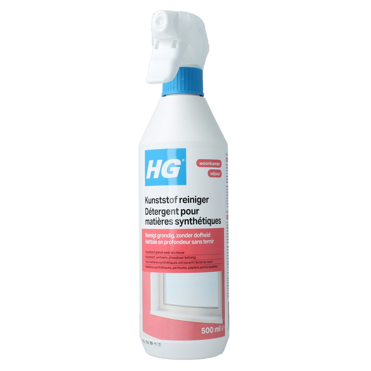 HG kunststof reiniger 500ml bottle, a cleaning product for plastic surfaces, shown in the image.