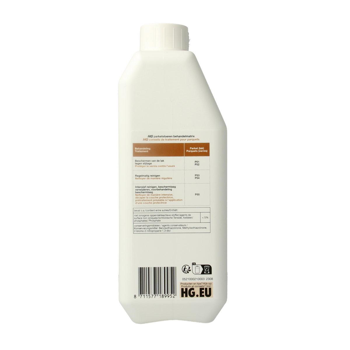 HG extra sterk parketreiniger in 1 liter bottle, suitable for deep cleaning and maintaining hardwood floors.