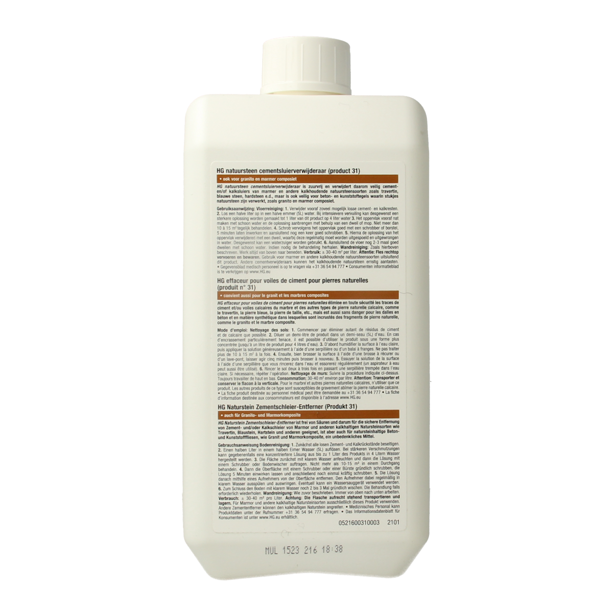 HG Natuursteen cementsluier verwijderaar 1L cleaning product for natural stone surfaces with effective stain removal.