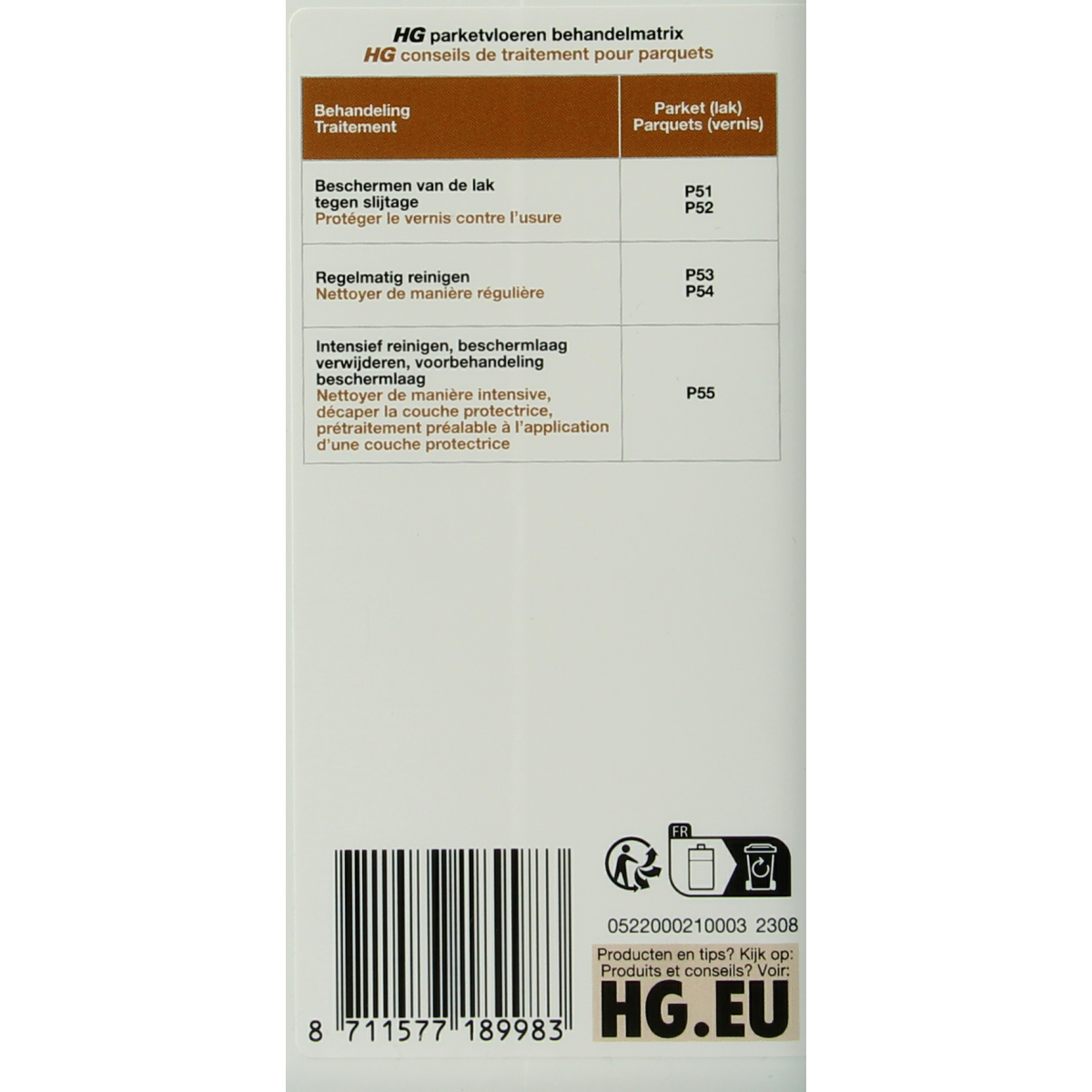 HG Parketreiniger 1L bottle of wood floor cleaner for effective cleaning of hardwood floors, part of HG schoonmaakartikelen line.