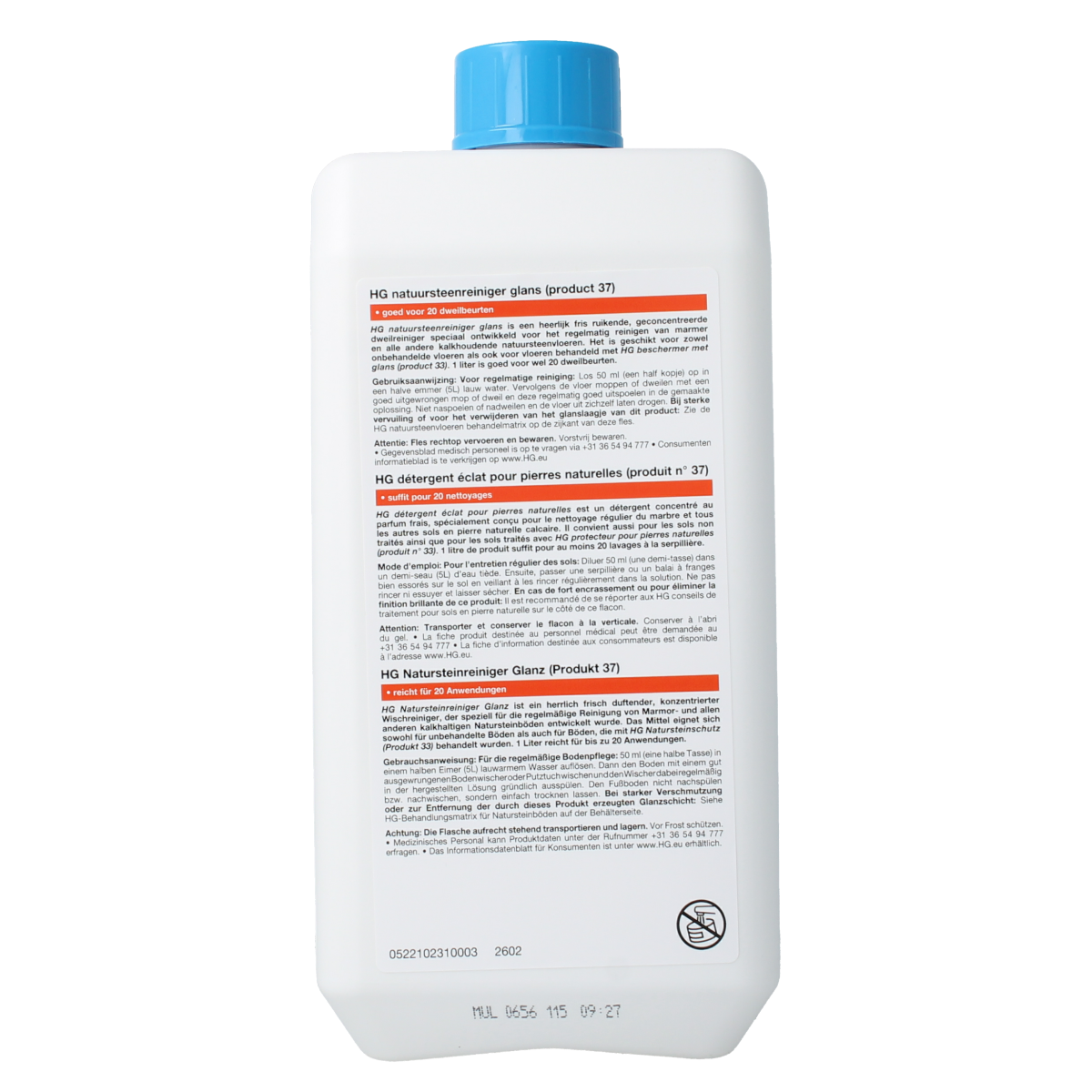 HG Natuursteen reiniger glans 1 liter bottle, a natural stone cleaner for maintaining shine and cleanliness of natural stone surfaces.