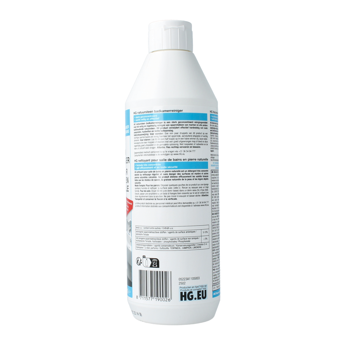HG Natuursteen badkamer reiniger in 500ml bottle, natural stone bathroom cleaner for cleaning and maintaining natural stone surfaces.
