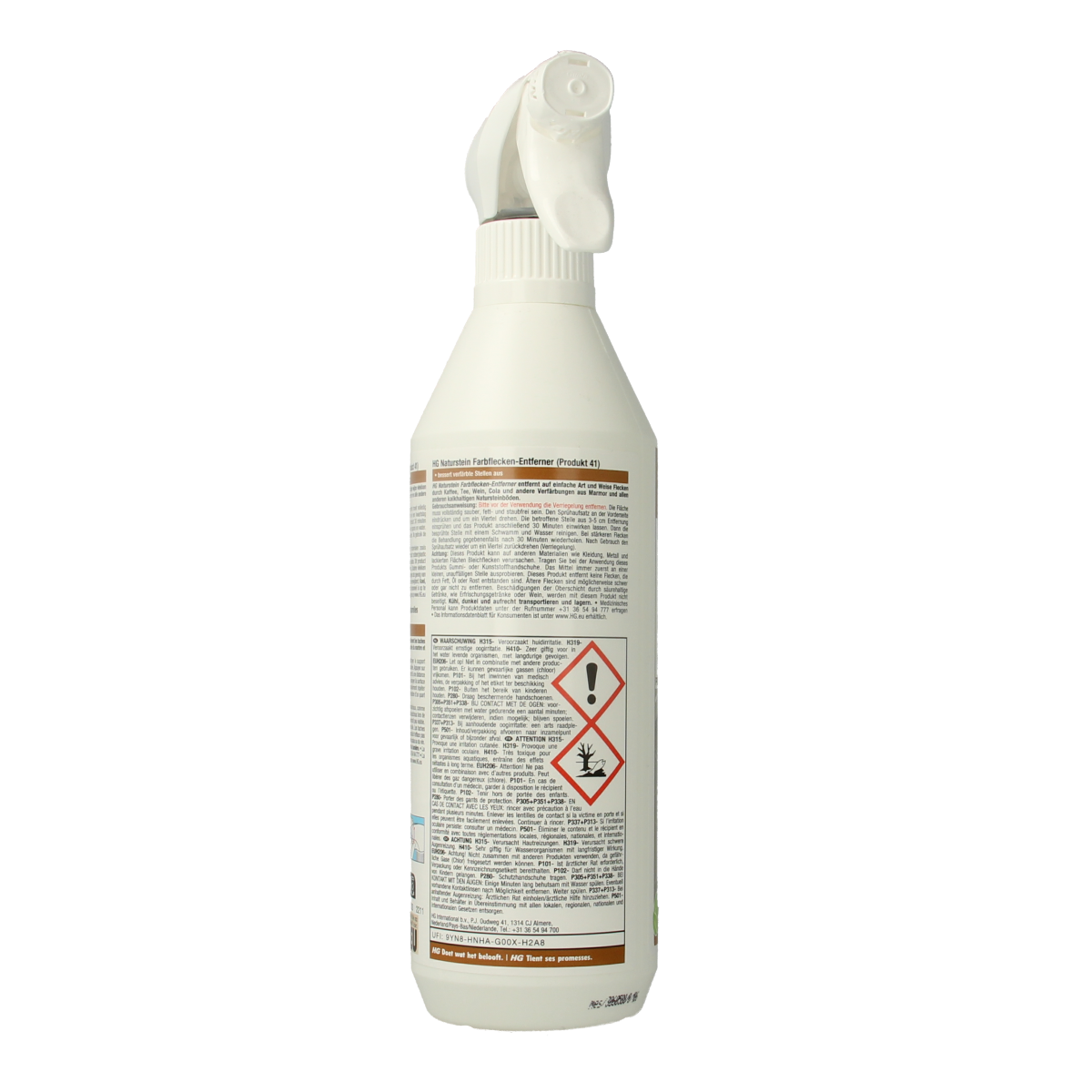 HG Natuursteen kleurvlek verwijderaar in 500ml bottle, designed for cleaning natural stone surfaces and removing color stains.