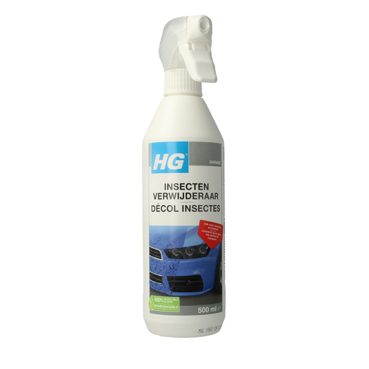 HG insect remover spray bottle, 500ml, a cleaning product designed to eliminate insects and stains from surfaces.