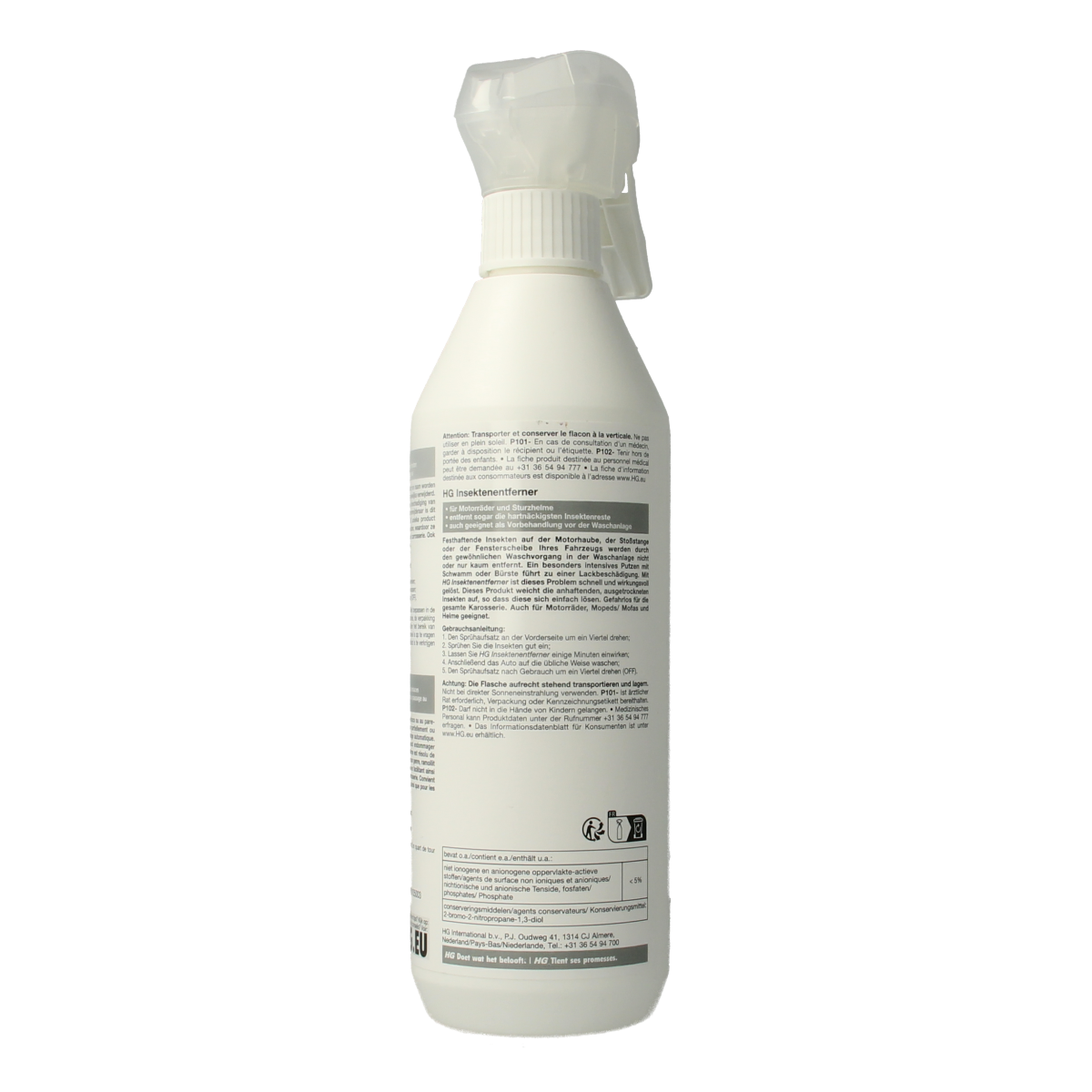 HG Insecten verwijderaar 500ml spray bottle for effective insect removal and cleaning in household environments.