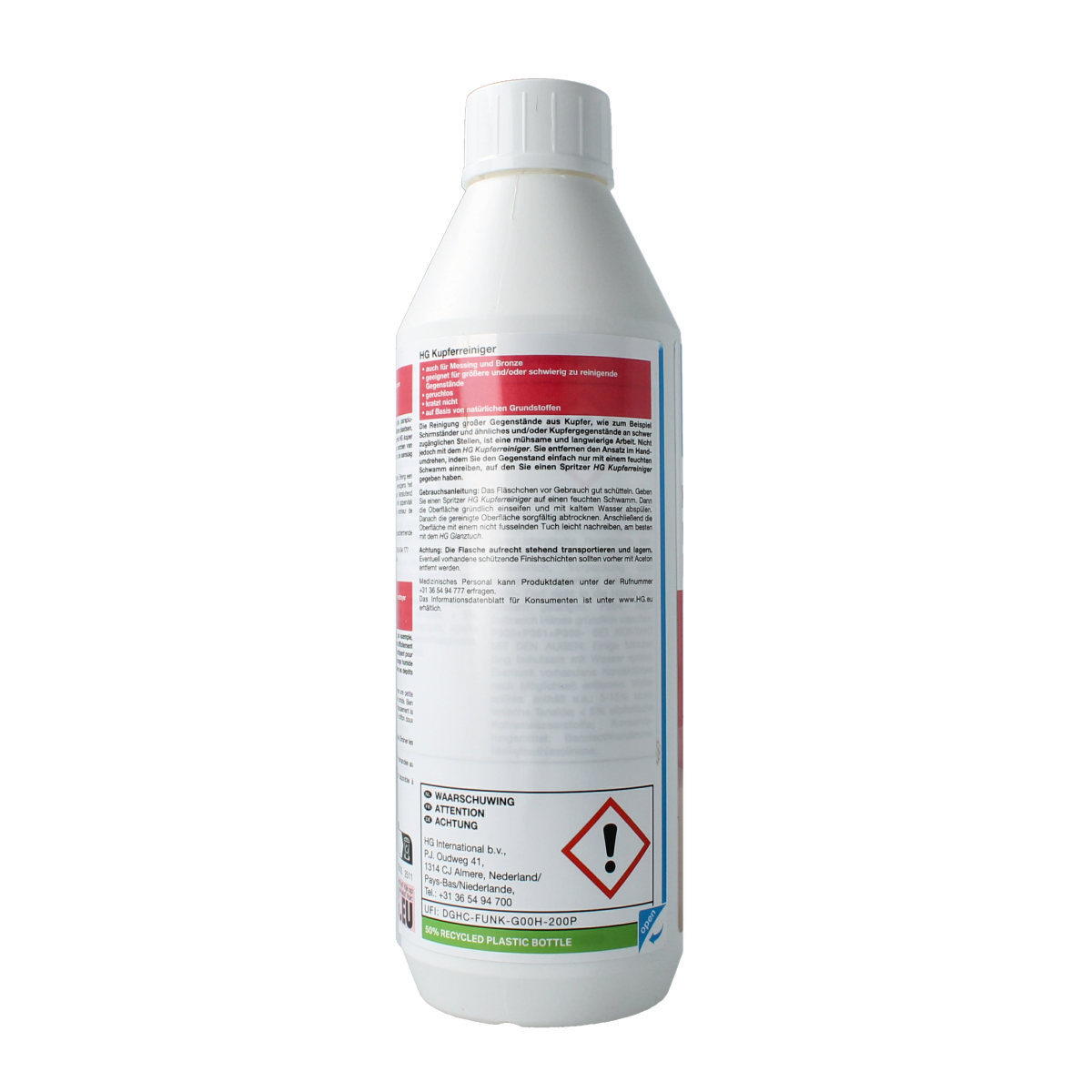HG Koper reiniger in 500ml bottle, a copper cleaner for polishing and cleaning copper surfaces in household and DIY use.