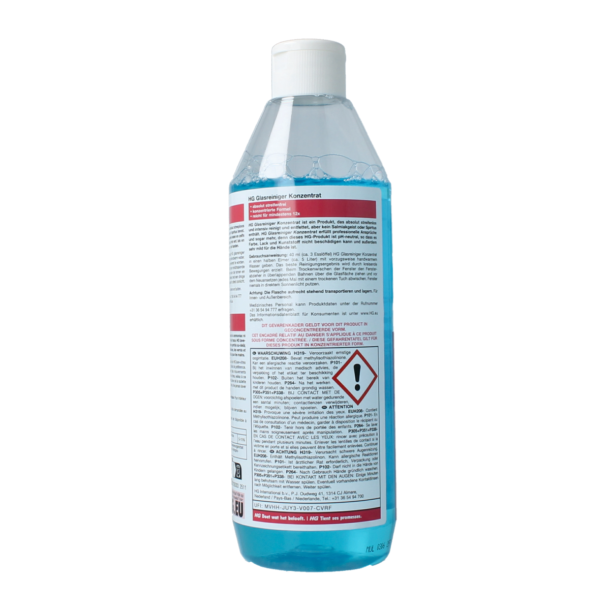 HG Glas reiniger concentraat 500ml cleaning product, clear liquid in a spray bottle for glass cleaning.
