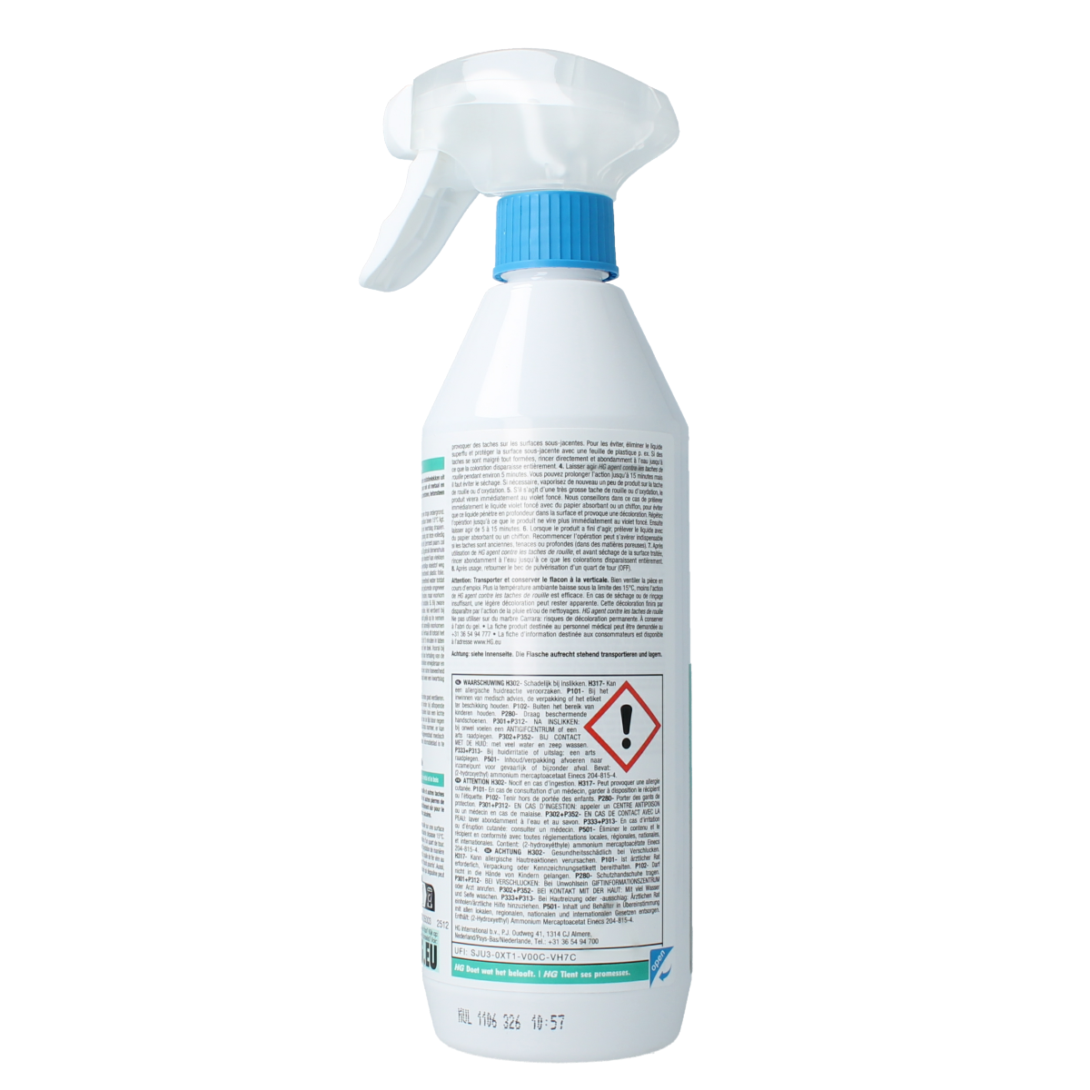HG Roestvlekken verwijderaar in 500ml bottle, a cleaning product for removing rust stains from various surfaces.