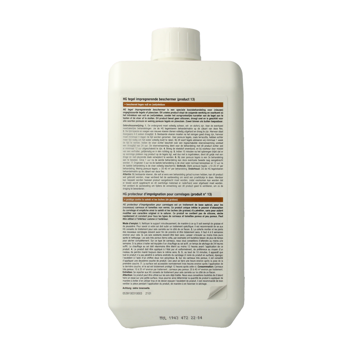 HG Tegel impregnerende beschermer 1.00 liter, waterproofing spray for tiles, in a spray bottle with product label visible.