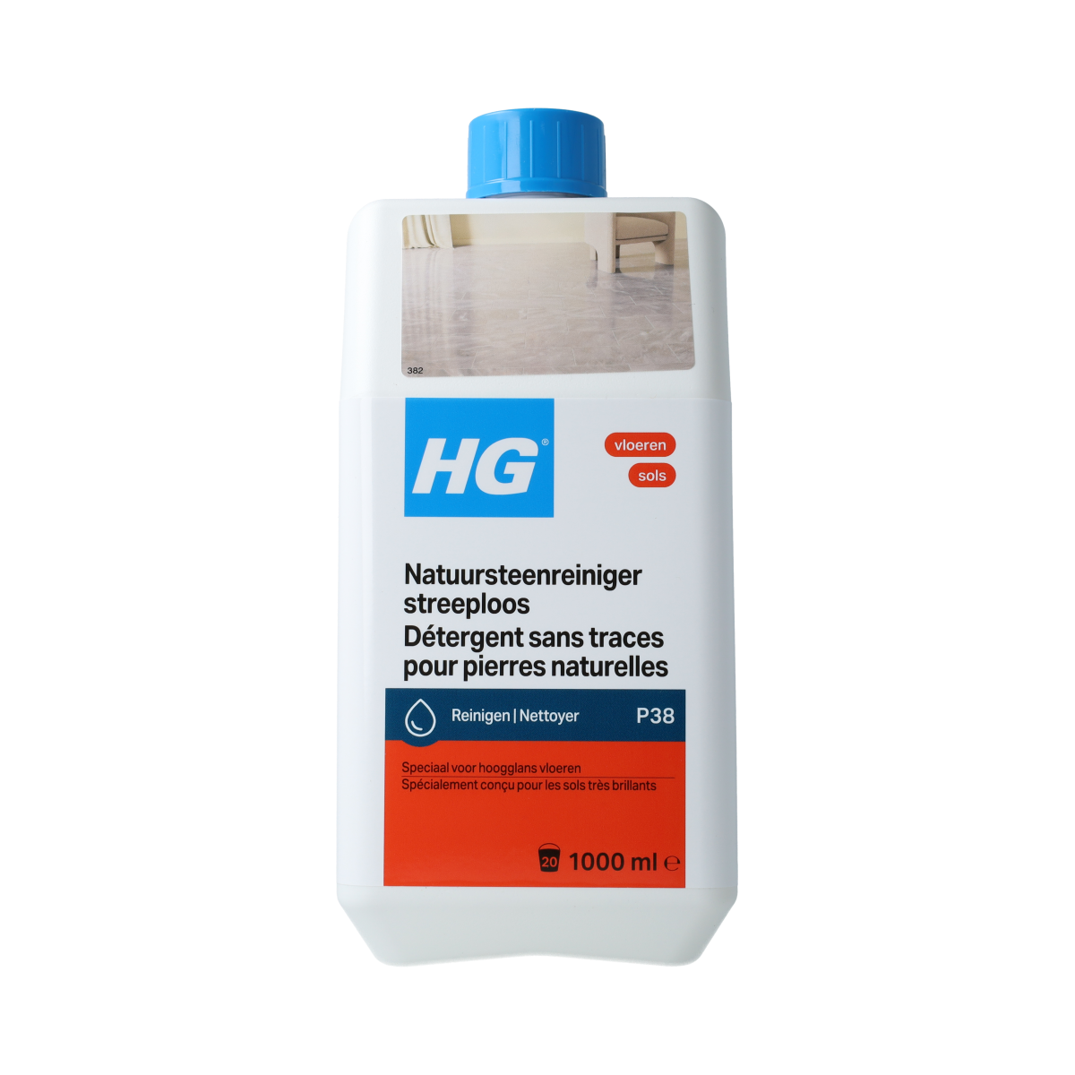 HG Natuursteen reiniger in 1 liter bottle, natural stone cleaner for streak-free cleaning of natural surfaces