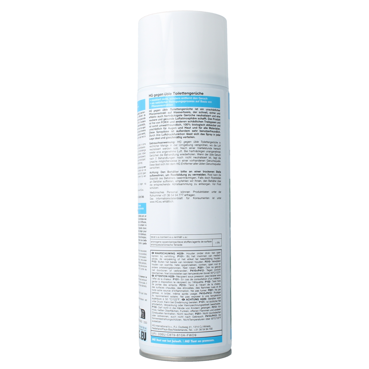 HG Tegen nare toiletluchtjes 400ml spray bottle, bathroom deodorizer and cleaner for freshening toilet areas.