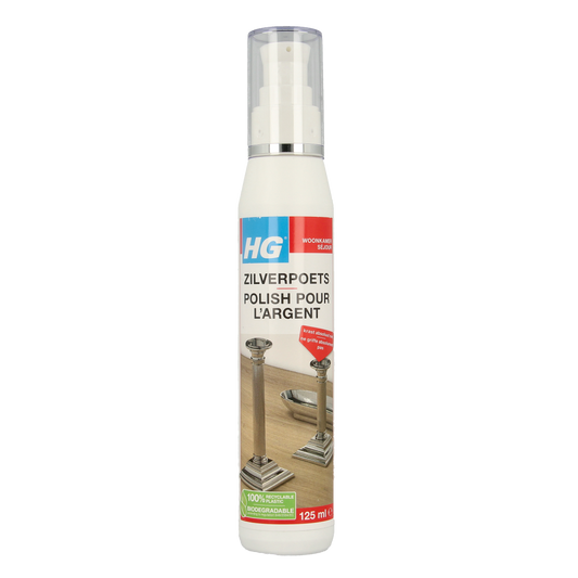 HG Zilverpoets cleaner in a 125ml bottle, designed for polishing and cleaning silver jewelry and tableware.