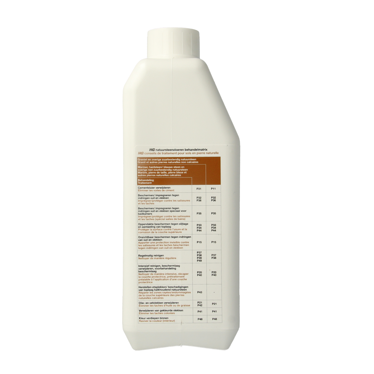 HG Natuursteen reiniger voedend bottle, 1 liter, natural cleaning product for stone surfaces, showcasing the product packaging.