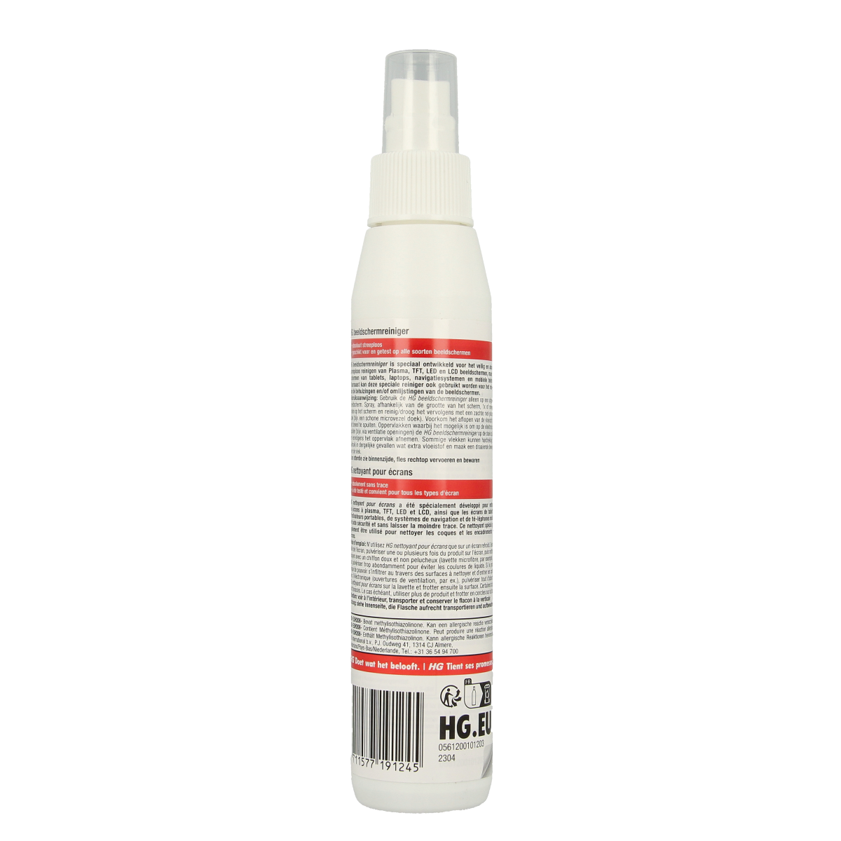 HG Beeldschermreiniger in 125ml spray bottle, designed for cleaning computer and TV screens with a streak-free formula.