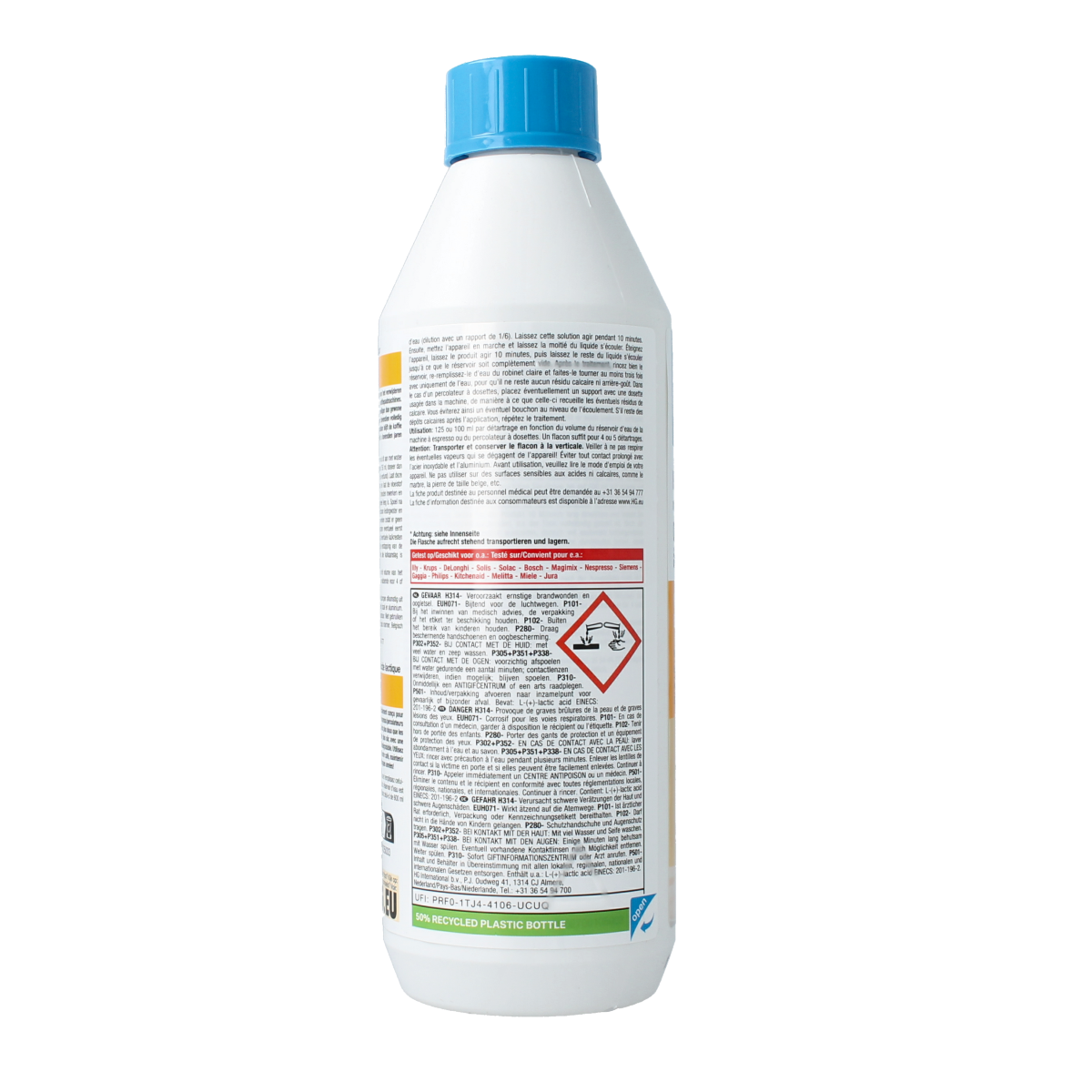HG Koffiemachine ontkalker met melkzuur, 500 ml, schoonmaakartikel voor het ontkalken van koffiezetapparaten.