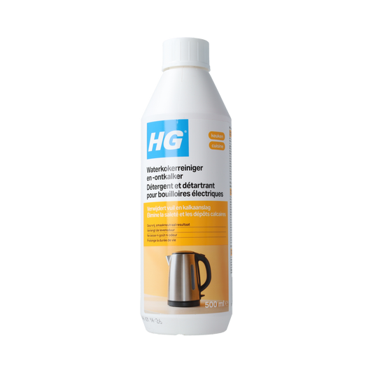 HG water kettle cleaner and descaler 500ml bottle, effective for removing limescale from electric kettles.