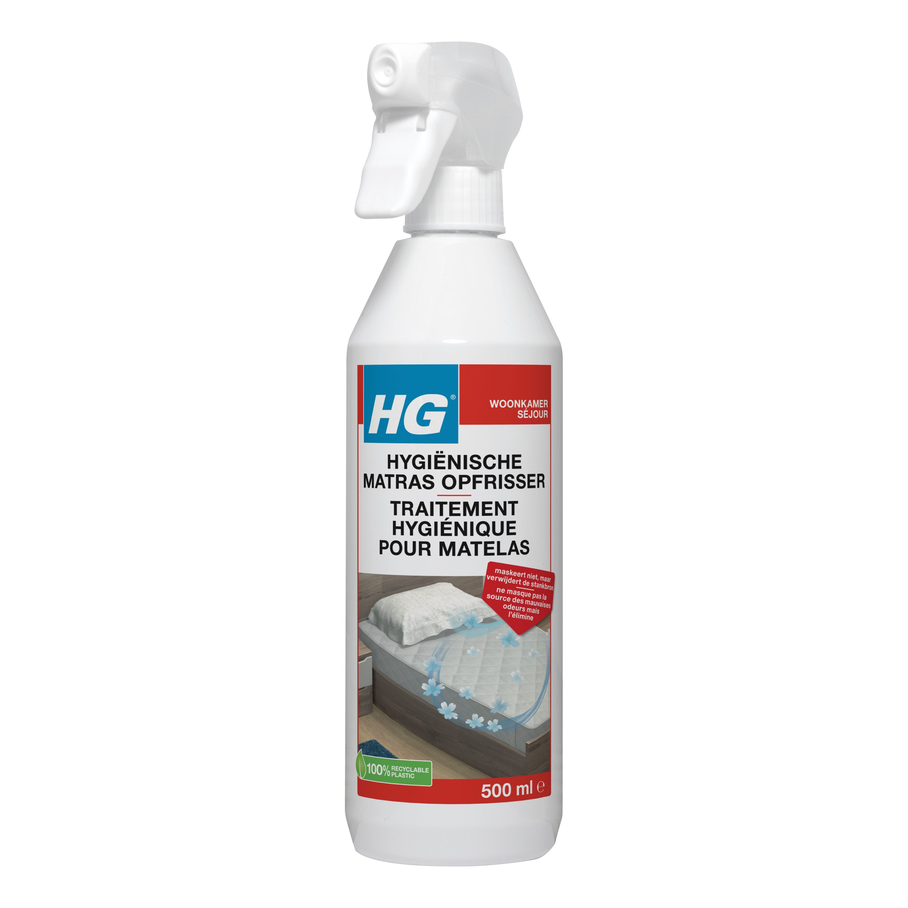 HG Matras opfrisser spray in 500ml bottle, a cleaning product for refreshing mattresses and fabrics.