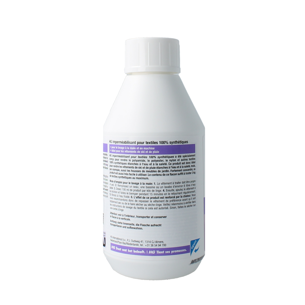HG waterproof synthetic textile cleaner in a 300ml bottle, designed for cleaning and protecting synthetic fabrics.