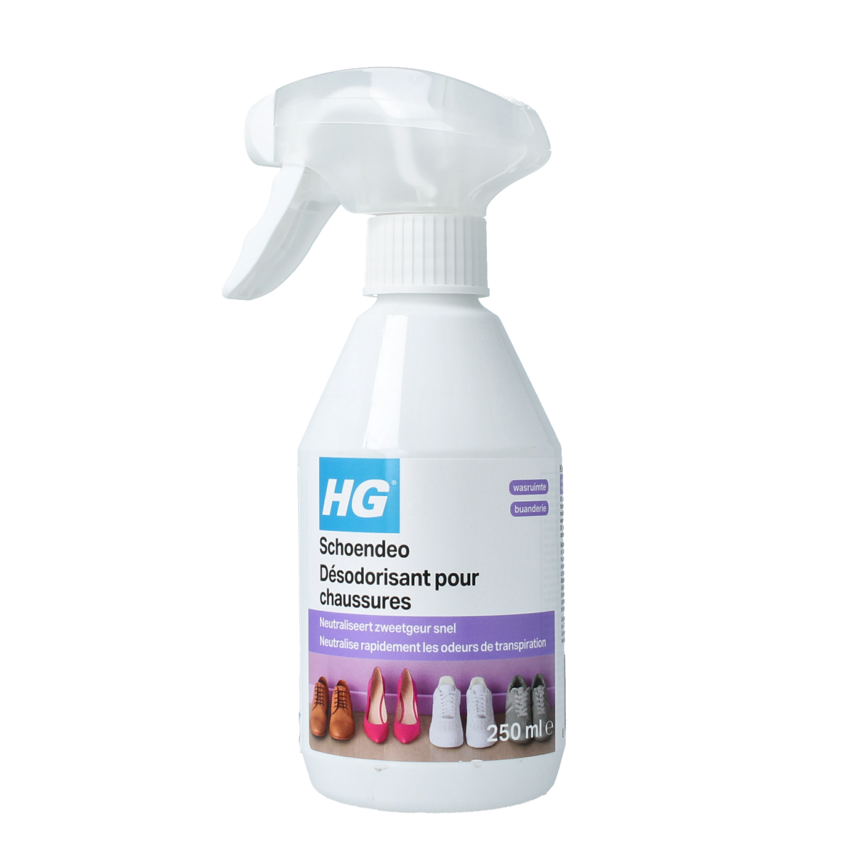 HG Schoendeo 250ml cleaning product for shoe care, featuring a spray bottle with a white cap and label.