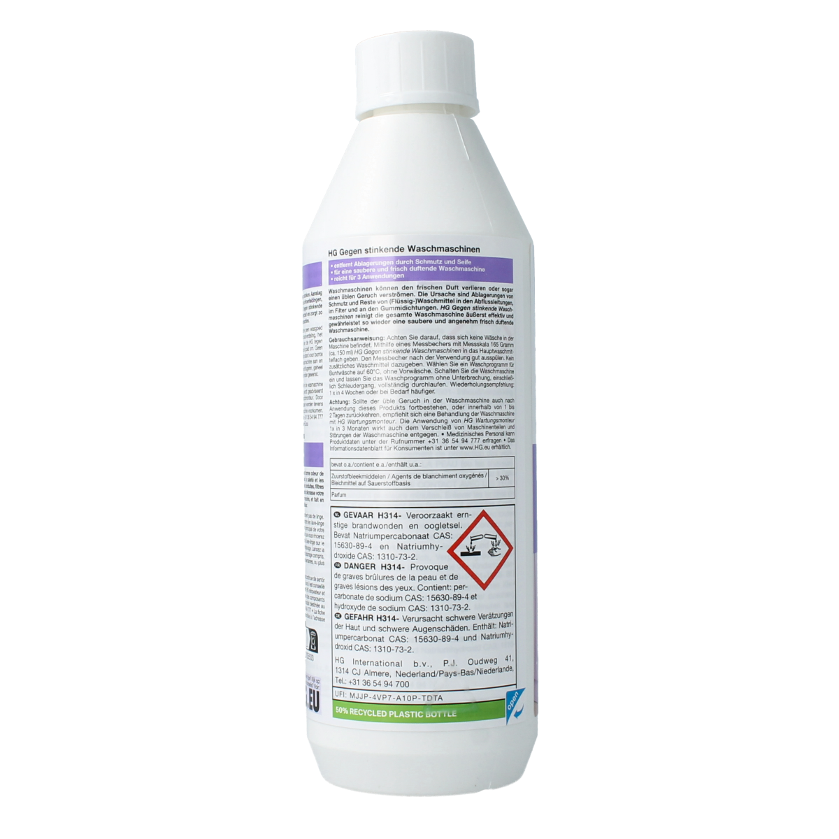 HG Tegen stinkende wasmachine cleaner in a 550g container, designed to eliminate odors from washing machines.