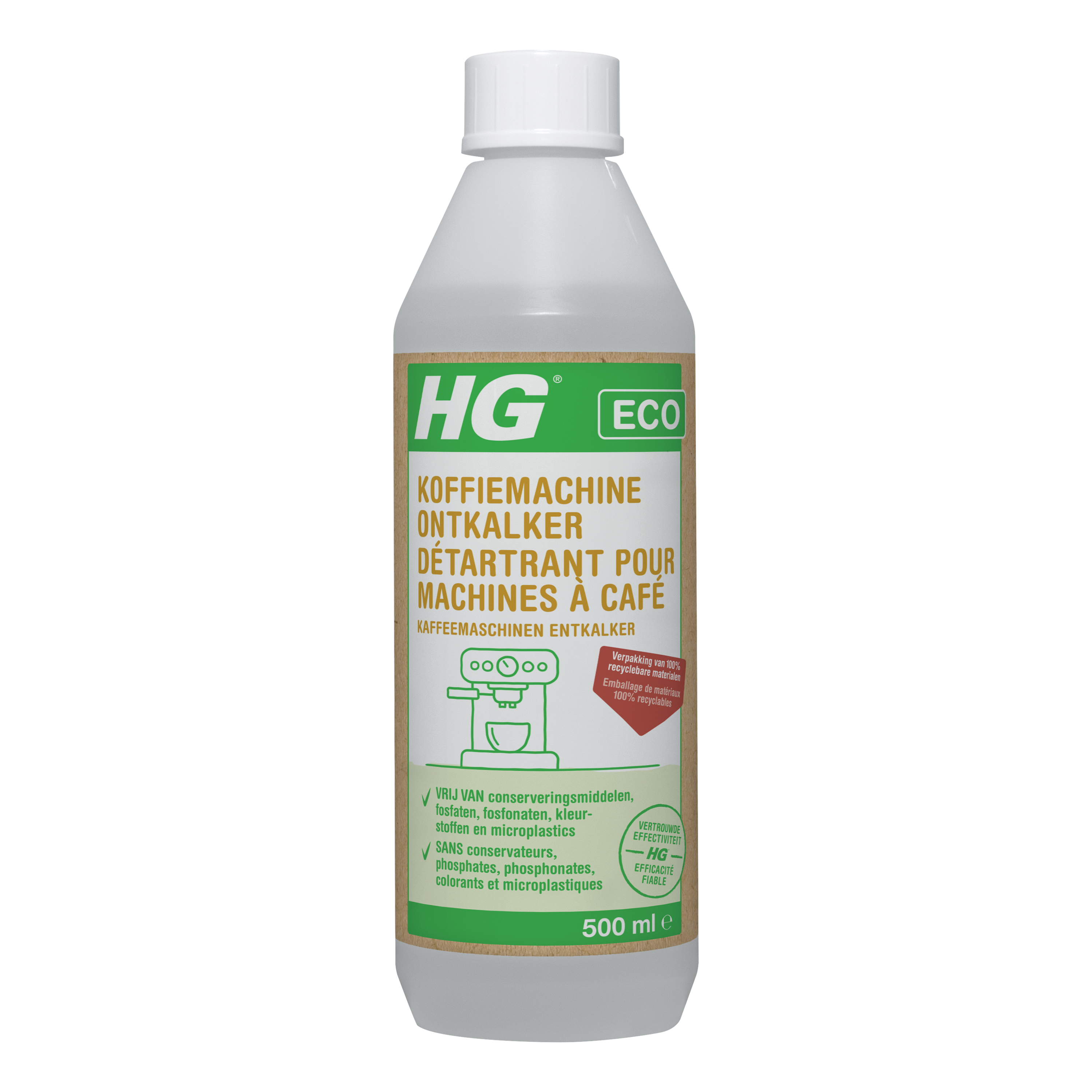 HG Eco koffiemachine ontkalker met citroenzuur, 500ml, schoonmaakartikel for het reinigen van koffiezetapparaten