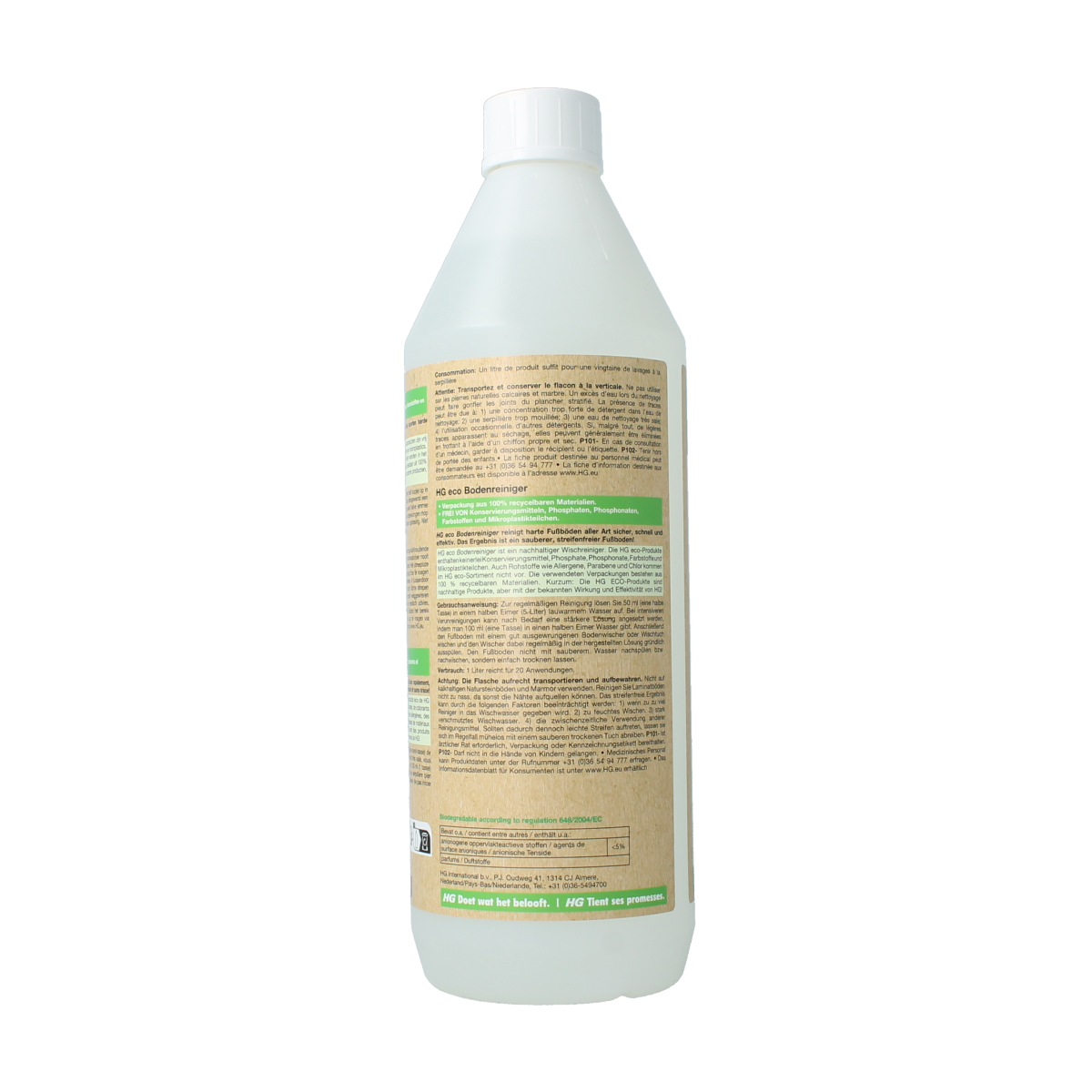 HG Eco vloerreiniger 1 liter in a spray bottle, suitable for cleaning various floor surfaces, part of HG schoonmaakartikelen.
