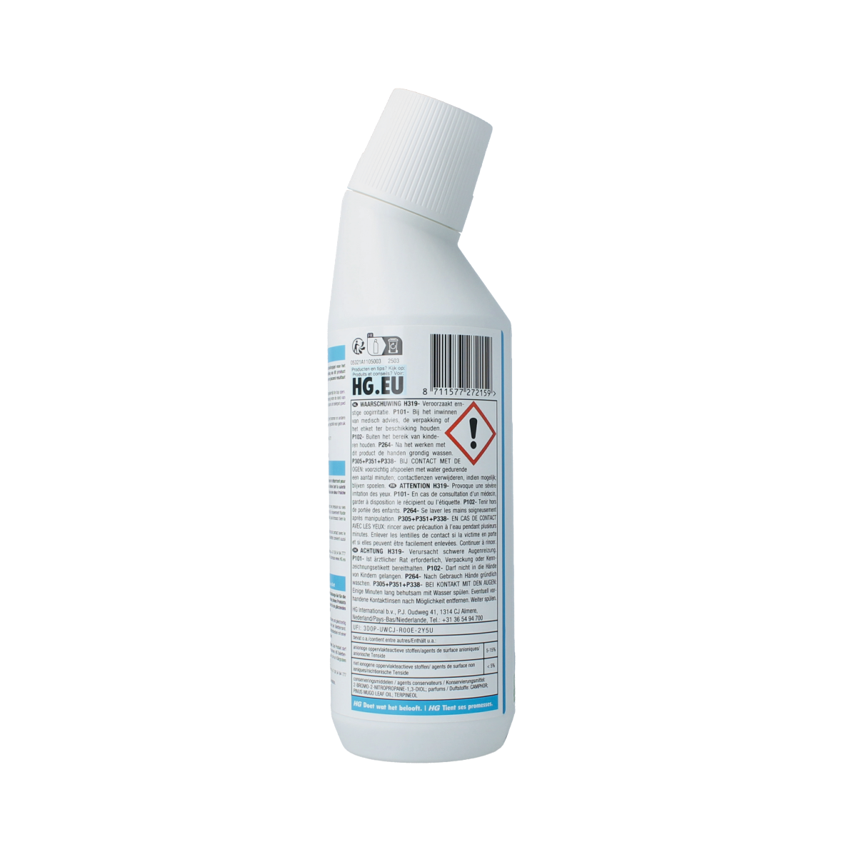 HG Toiletgel hygienisch toilet cleaner in a 500ml bottle, designed for effective hygiene and cleanliness of toilets.
