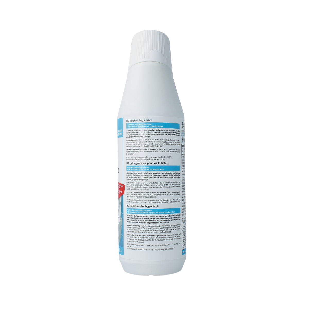 HG Toiletgel hygienisch toilet cleaner bottle with 500ml capacity, featuring a clean design and easy-to-use nozzle.