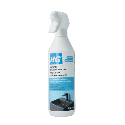 HG Kalkweg gekleurd sanitair cleaner bottle with colorful label, 500ml, for removing lime and calcium deposits from bathroom surfaces