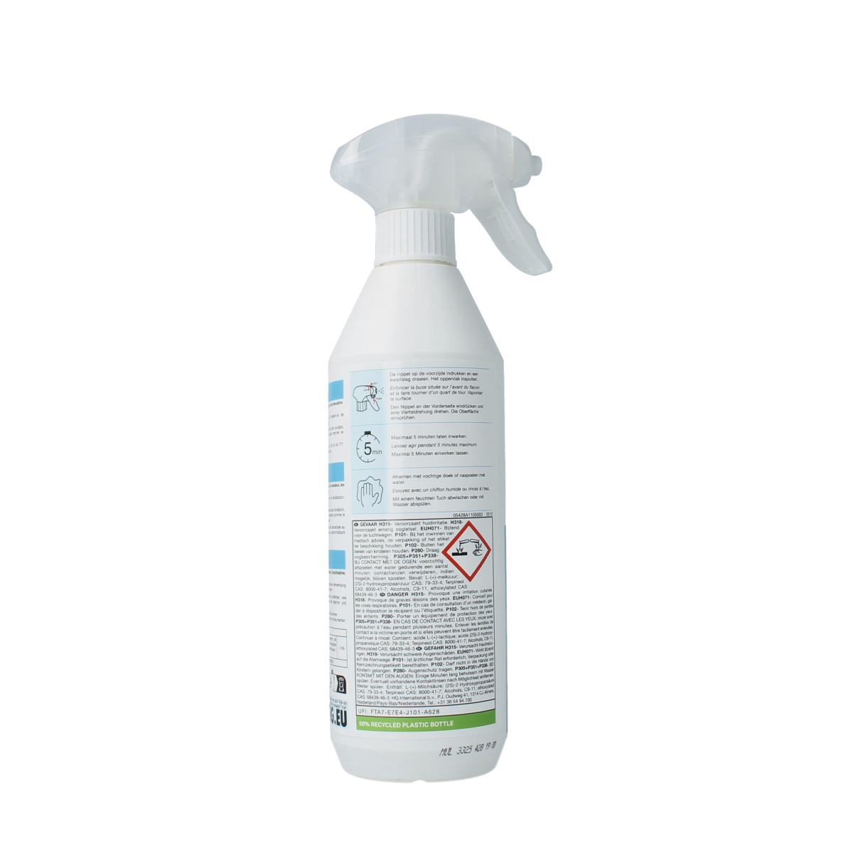 HG Kalkweg gekleurd sanitair cleaning product in a 500ml bottle, designed for removing lime and calcium deposits from bathroom surfaces.
