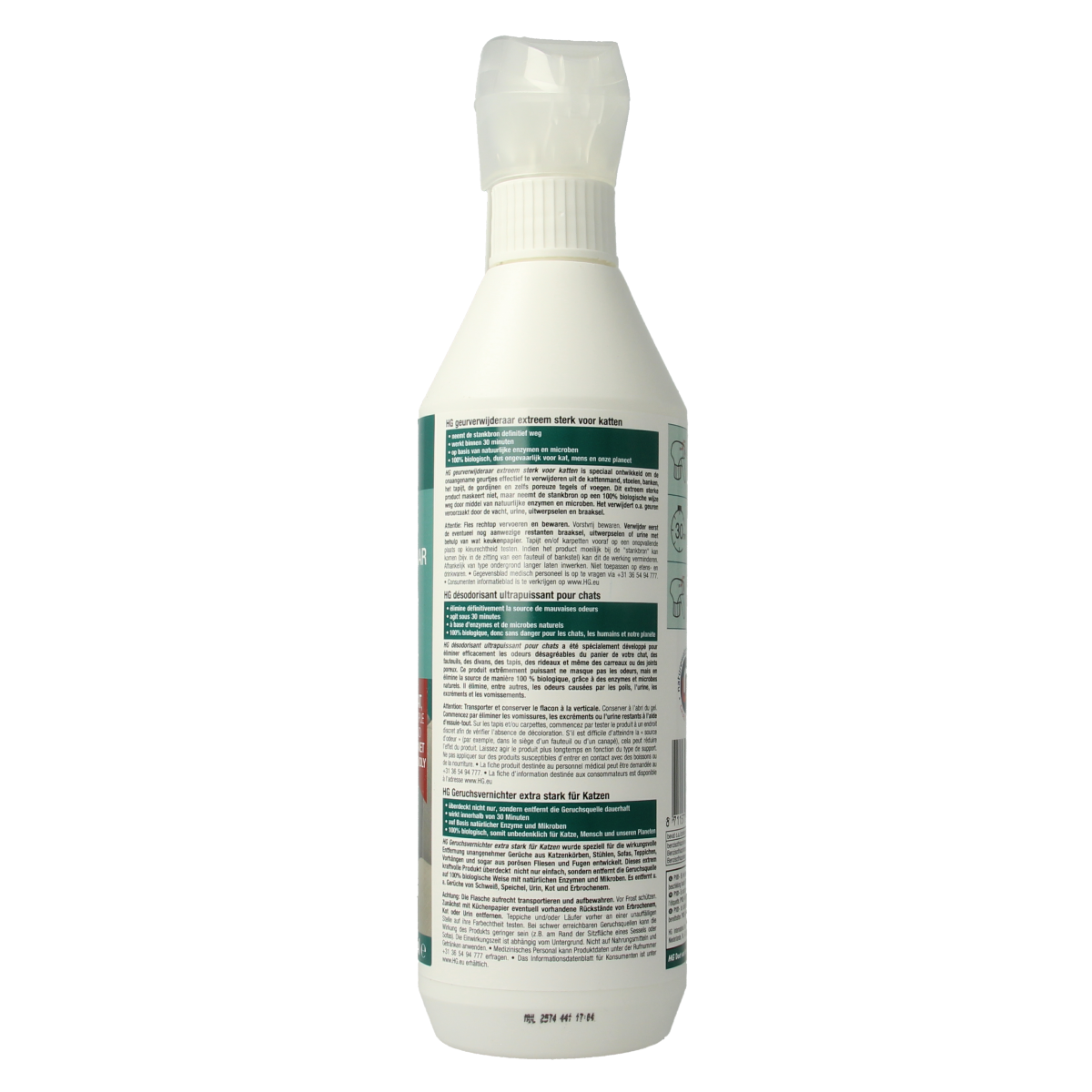 HG Geurverwijderaar extreem sterk kat, 500ml, voor het verwijderen van hardnekkige geuren uit huis en kattenomgeving.