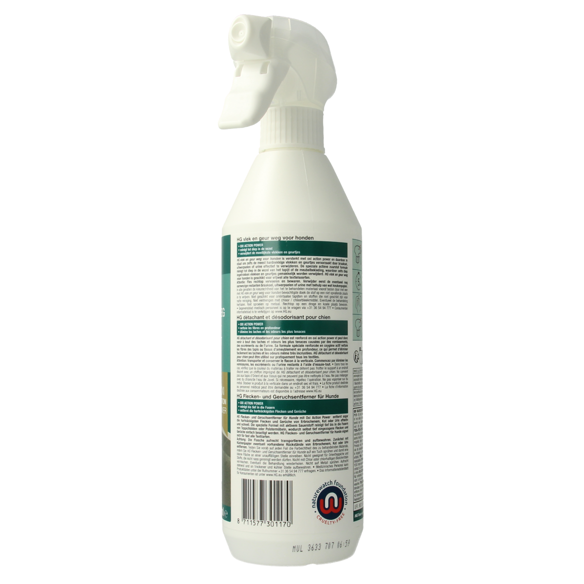 HG Vlek & geur weg hond, 500ml bottle, pet stain and odor remover for dogs, natural cleaning solution