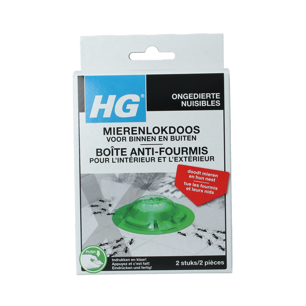 HG X mierenlokdoos binnen en buiten pest control set, includes two insect trap boxes for ant eradication.