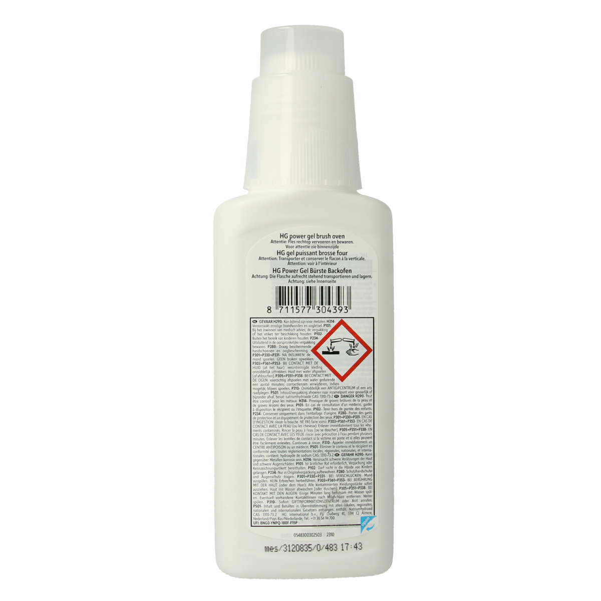 HG Power Gel Brush Oven cleaner in a 250ml bottle, with a nozzle for targeted cleaning of oven surfaces.