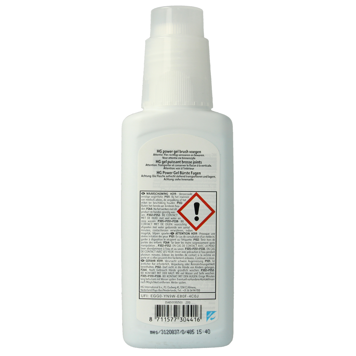 HG Power Gel brush voegen cleaning gel in 250ml bottle, designed for grout and tile cleaning, from HG cleaning products.