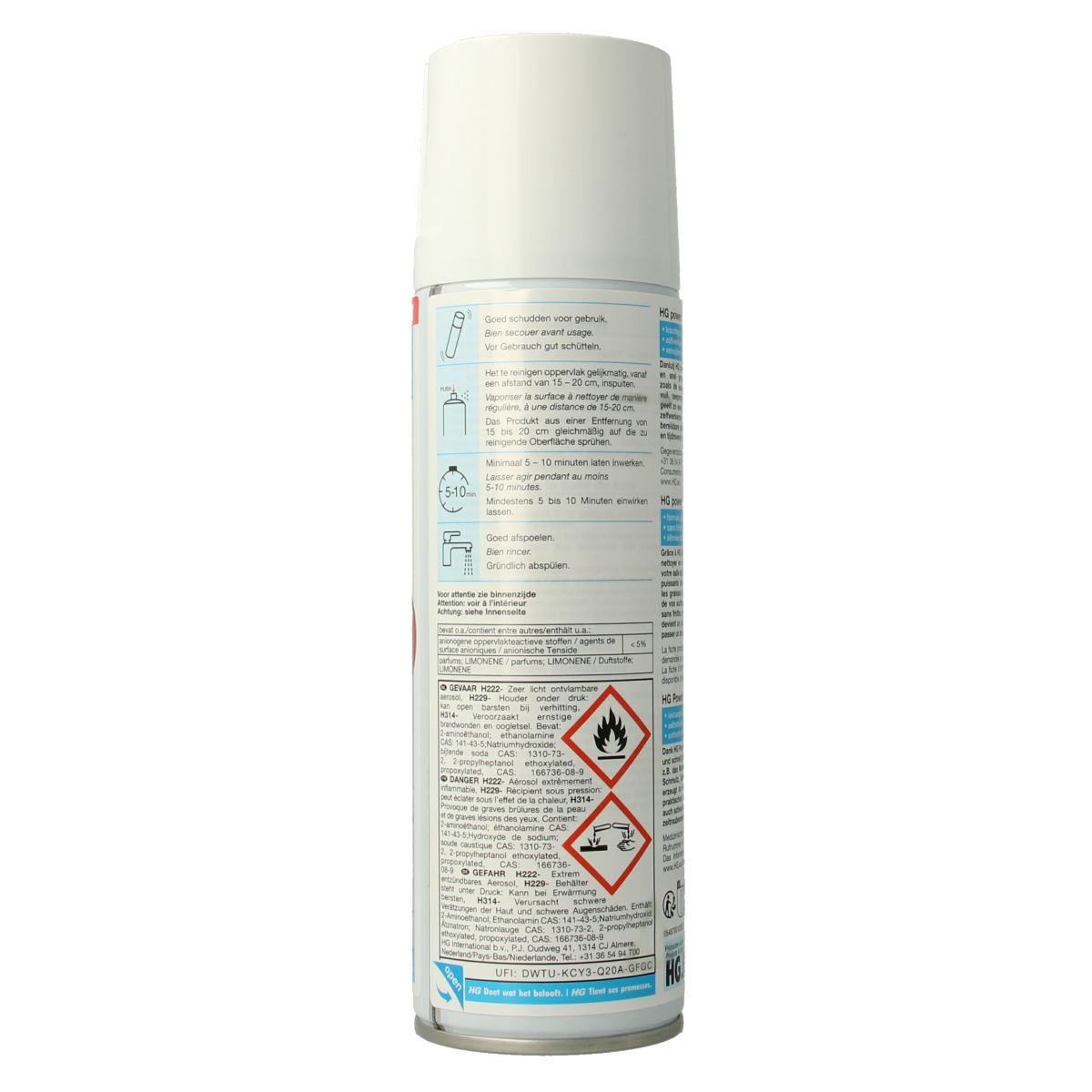 HG Power Foam badkamer cleaner in 300ml spray bottle, designed for bathroom cleaning and grime removal.