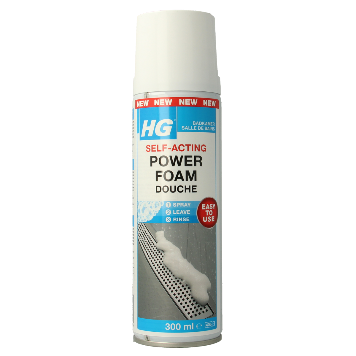 HG Power Foam Douche cleaning spray in 300ml bottle, suitable for bathroom and kitchen surfaces, from HG schoonmaakartikelen.