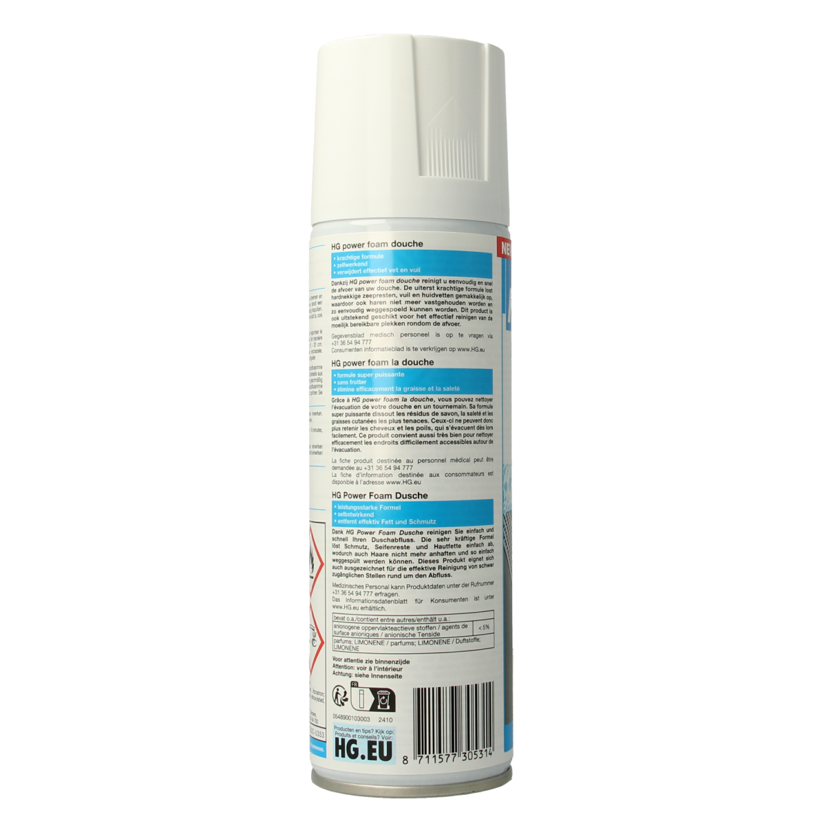 HG Power Foam Douche cleaning spray in a 300ml bottle, designed for effective household cleaning and scrubbing.