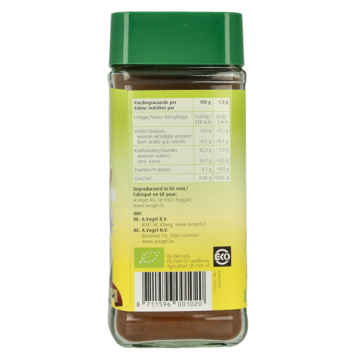 A Vogel Bambu koffie bio 100g, organic coffee and tea product, featuring fresh coffee beans in a natural setting.