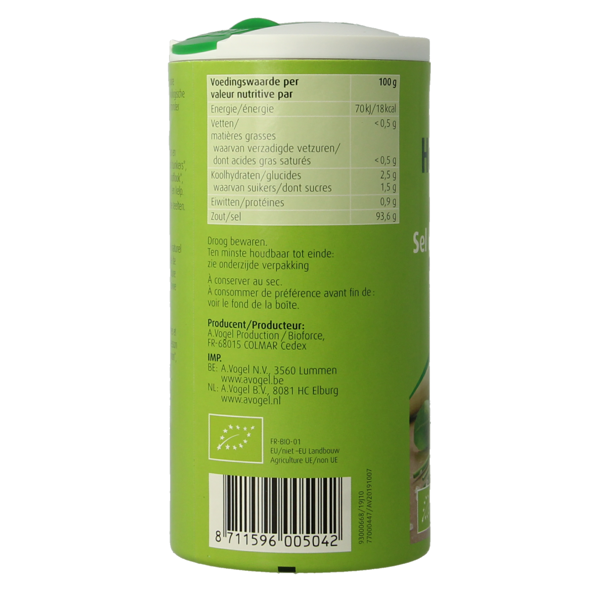 A Vogel Herbamare kruidenzout bio, 250g jar with herbal salt blend for seasoning and cooking.