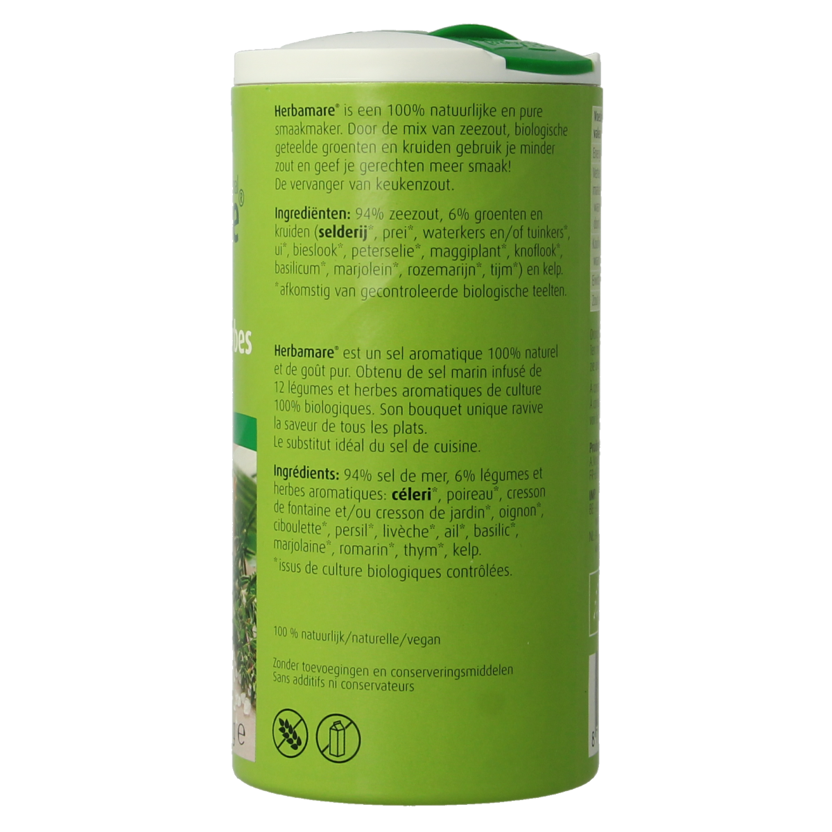 A Vogel Herbamare biologische kruidenzout in 250g jar, a blend of herbs, spices, and sea salt for flavorful cooking.